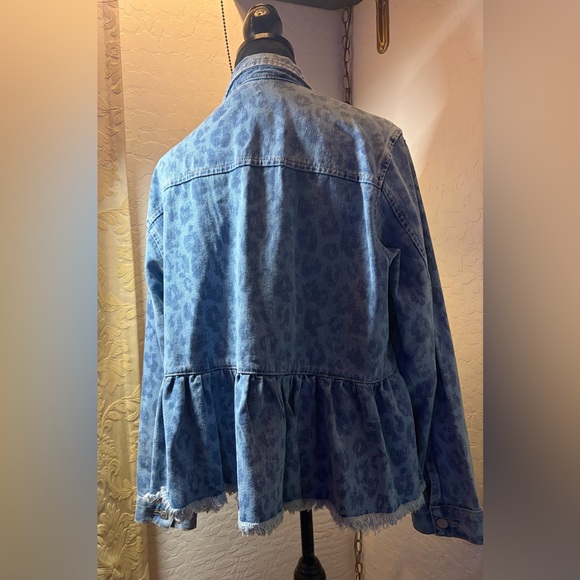 Mudpie Leopard Print Peplum Denim Blue Jeans Jacket Babydoll Distressed XL NWT - Picture 8 of 9